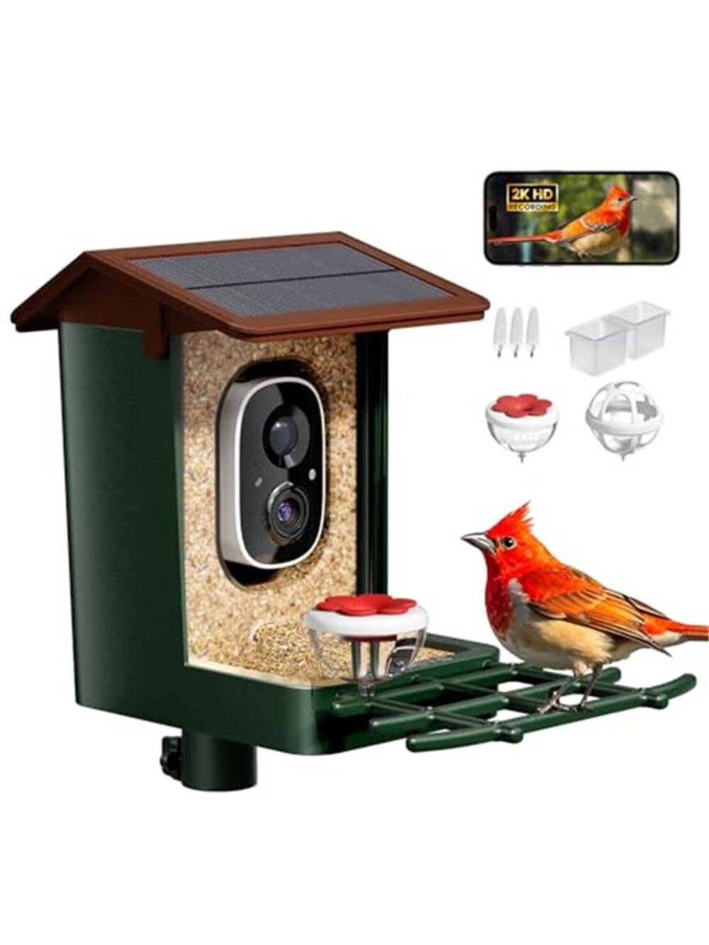 Smart Bird Feeder with Camera Solar Powered 2K HD Video, 10,000+ Species AI